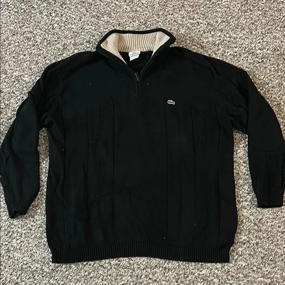 Lacoste Old Money Men's Black Quarter-Zip Sweater - Picture 1 of 2